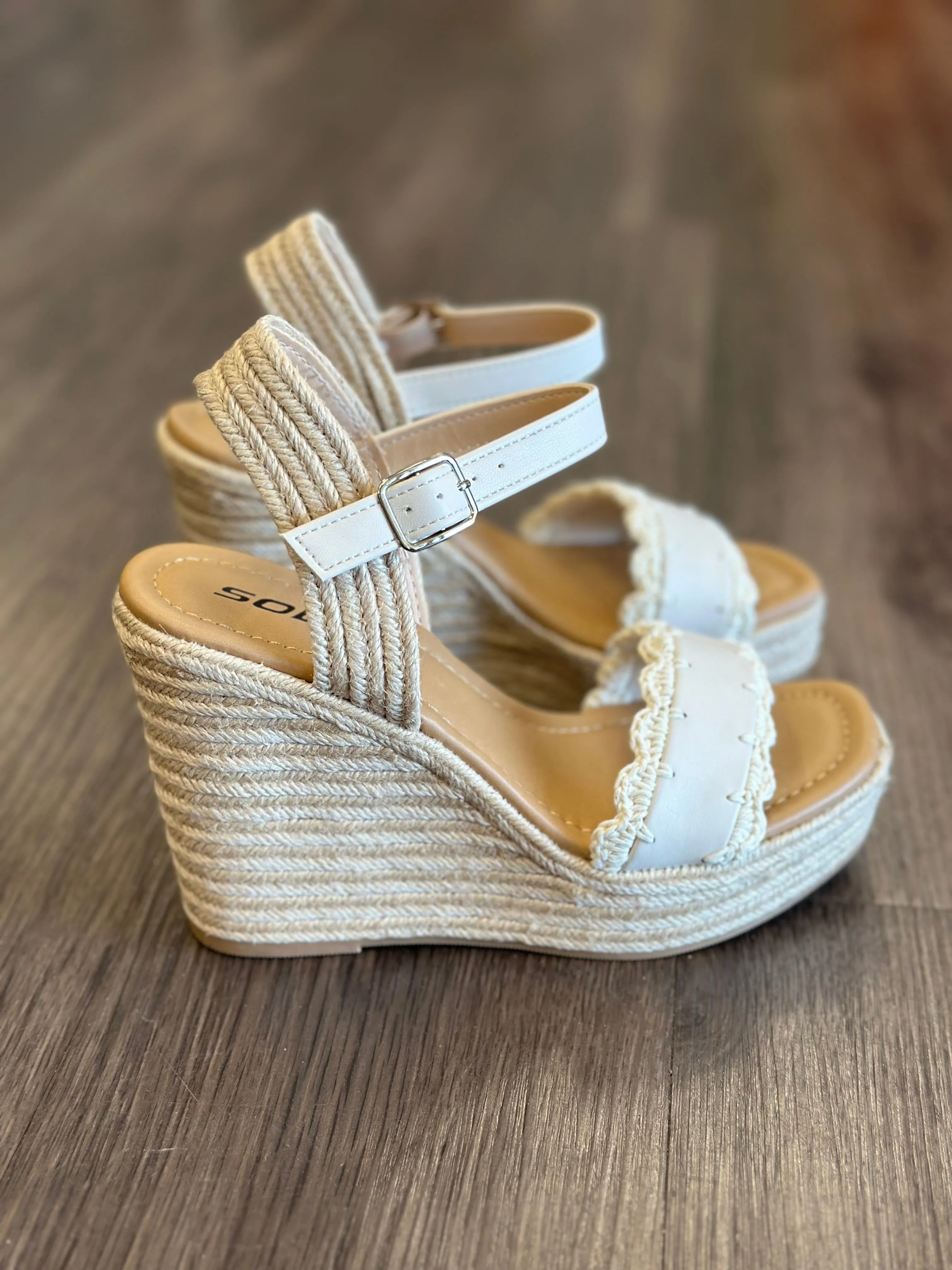 Ari Crochet Laced Edge Strap Espadrilles Wedge