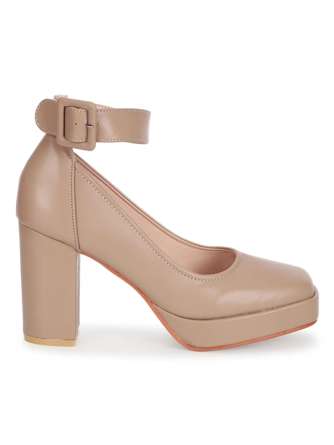 Beige PU Stylish Block Heel Pumps (TC-RS3604-BEIG)