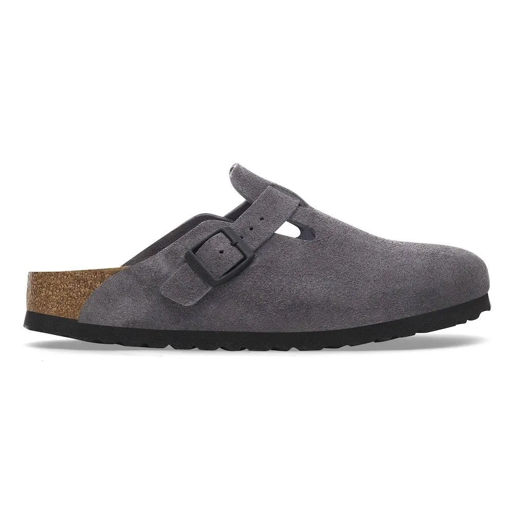 Birkenstock Boston Suede Leather 1028552 Ladies Narrow Velvet Grey Suede Buckle Slip Ons