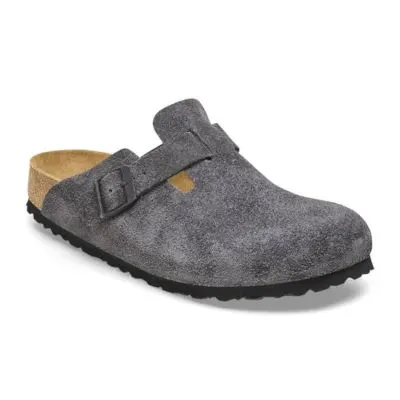 Birkenstock Boston Suede Leather 1028552 Ladies Narrow Velvet Grey Suede Buckle Slip Ons