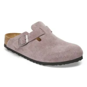 Birkenstock Boston Suede Leather Ladies Narrow Faded Purple Suede Buckle Slip Ons