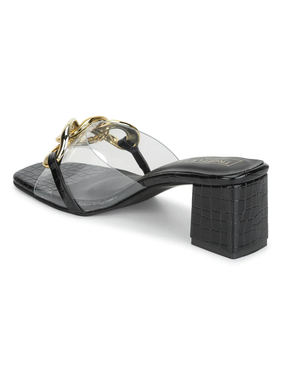 Black Croc PU Chained Perspex Clear Block Mules (TC-SLC-N1122-BLK)