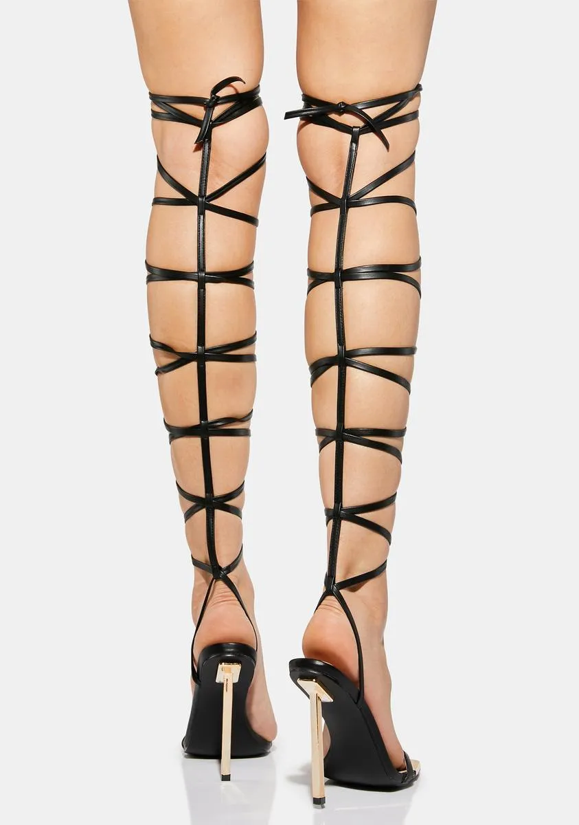 Black Demy Lace Up Stiletto Heels