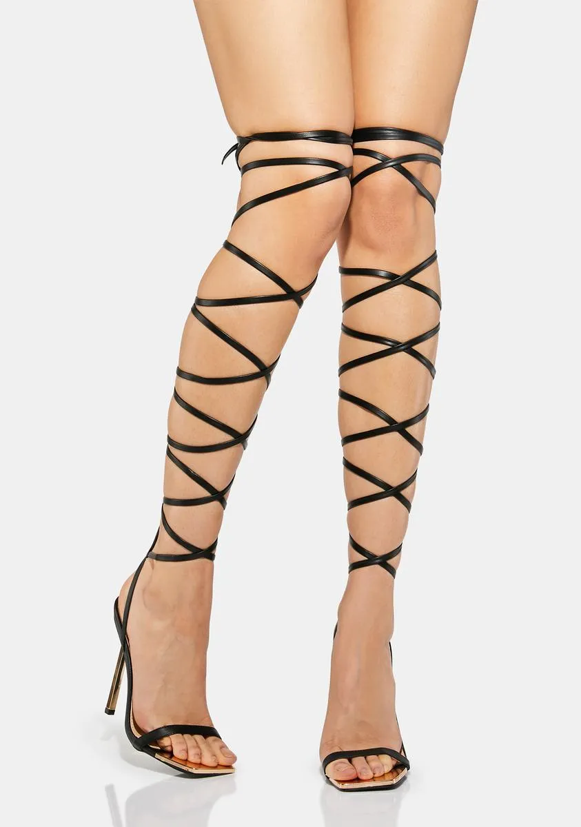 Black Demy Lace Up Stiletto Heels