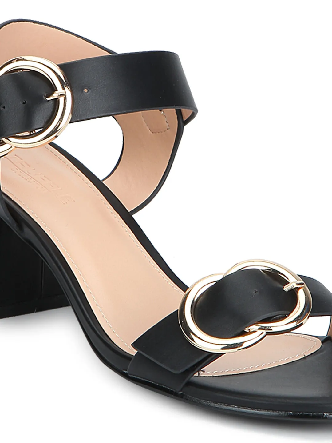 Black Double Buckle Low Block Heels