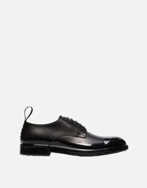 Black Logo Tab Leather Derby Shoes