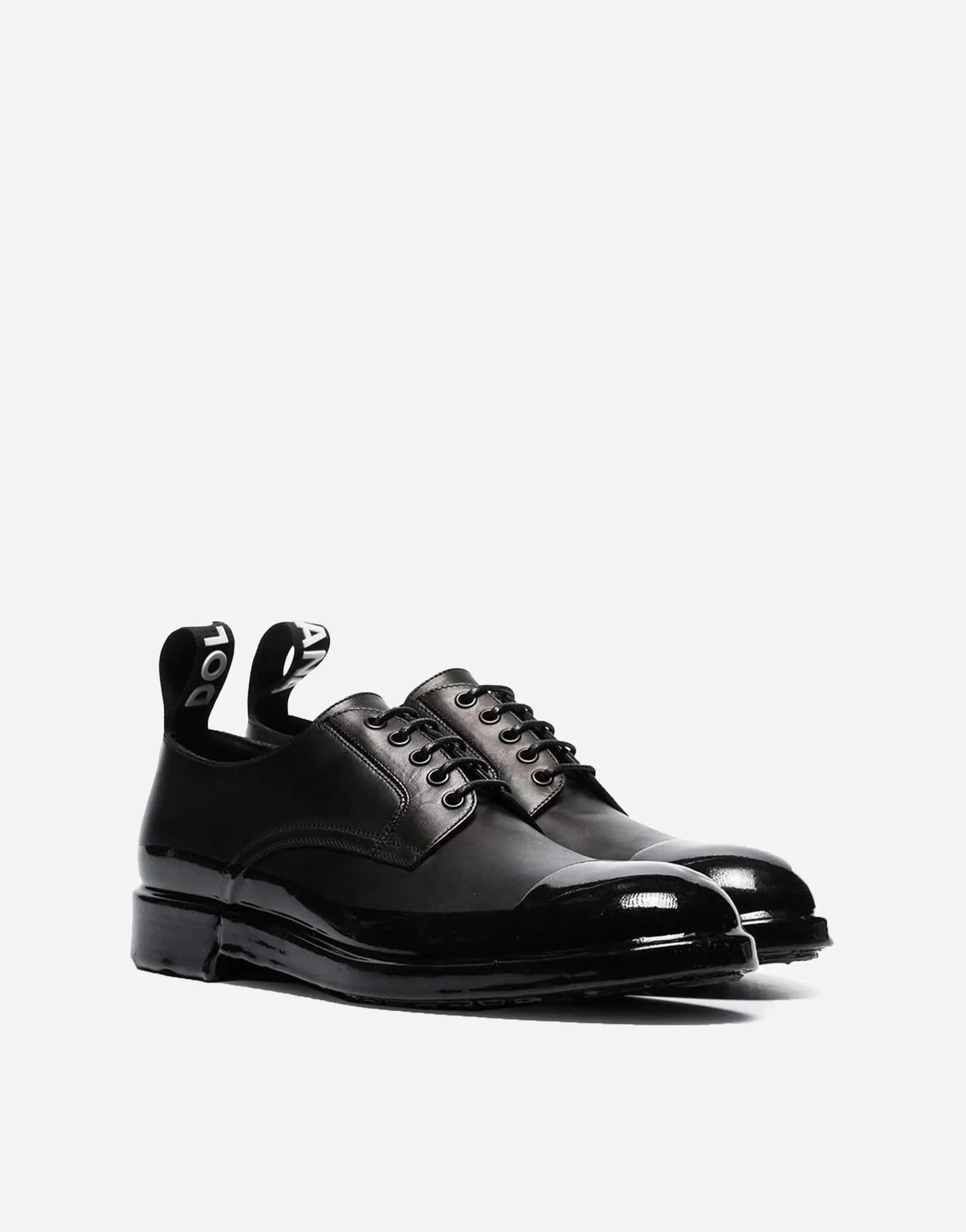 Black Logo Tab Leather Derby Shoes