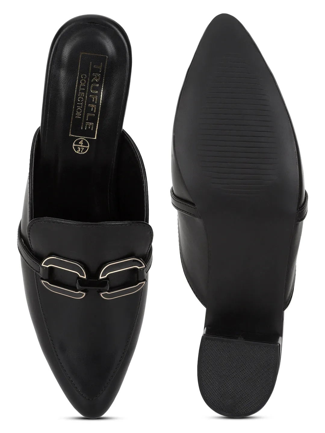 Black PU Block Mules (TC-REN-BL221-BLK)