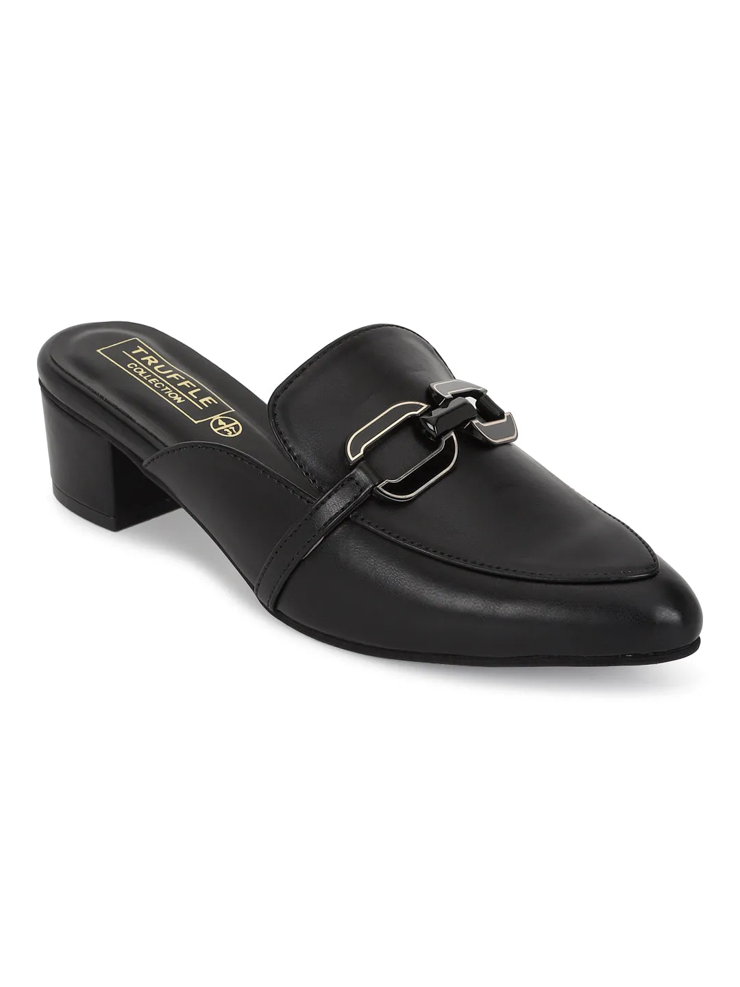 Black PU Block Mules (TC-REN-BL221-BLK)