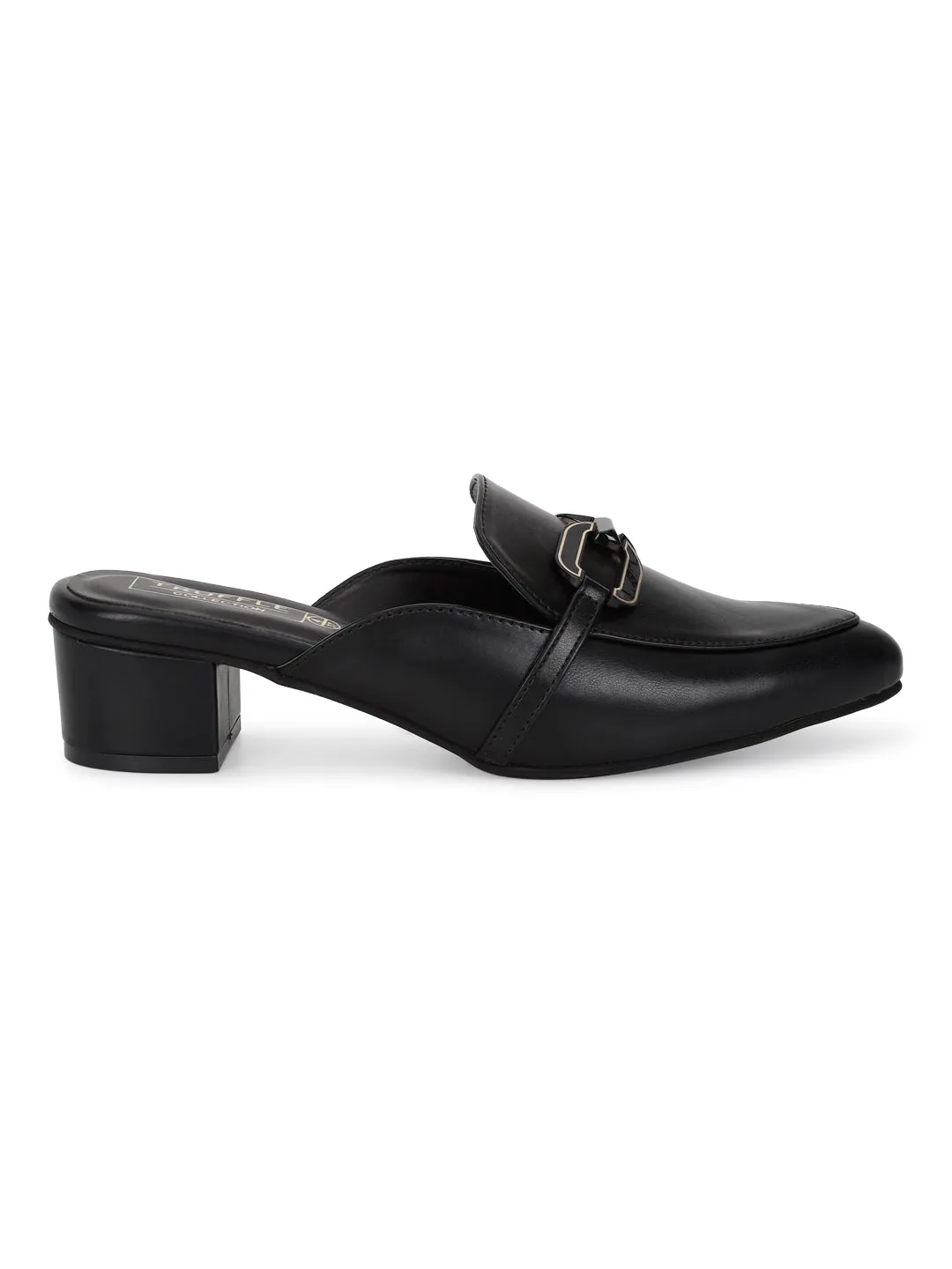 Black PU Block Mules (TC-REN-BL221-BLK)