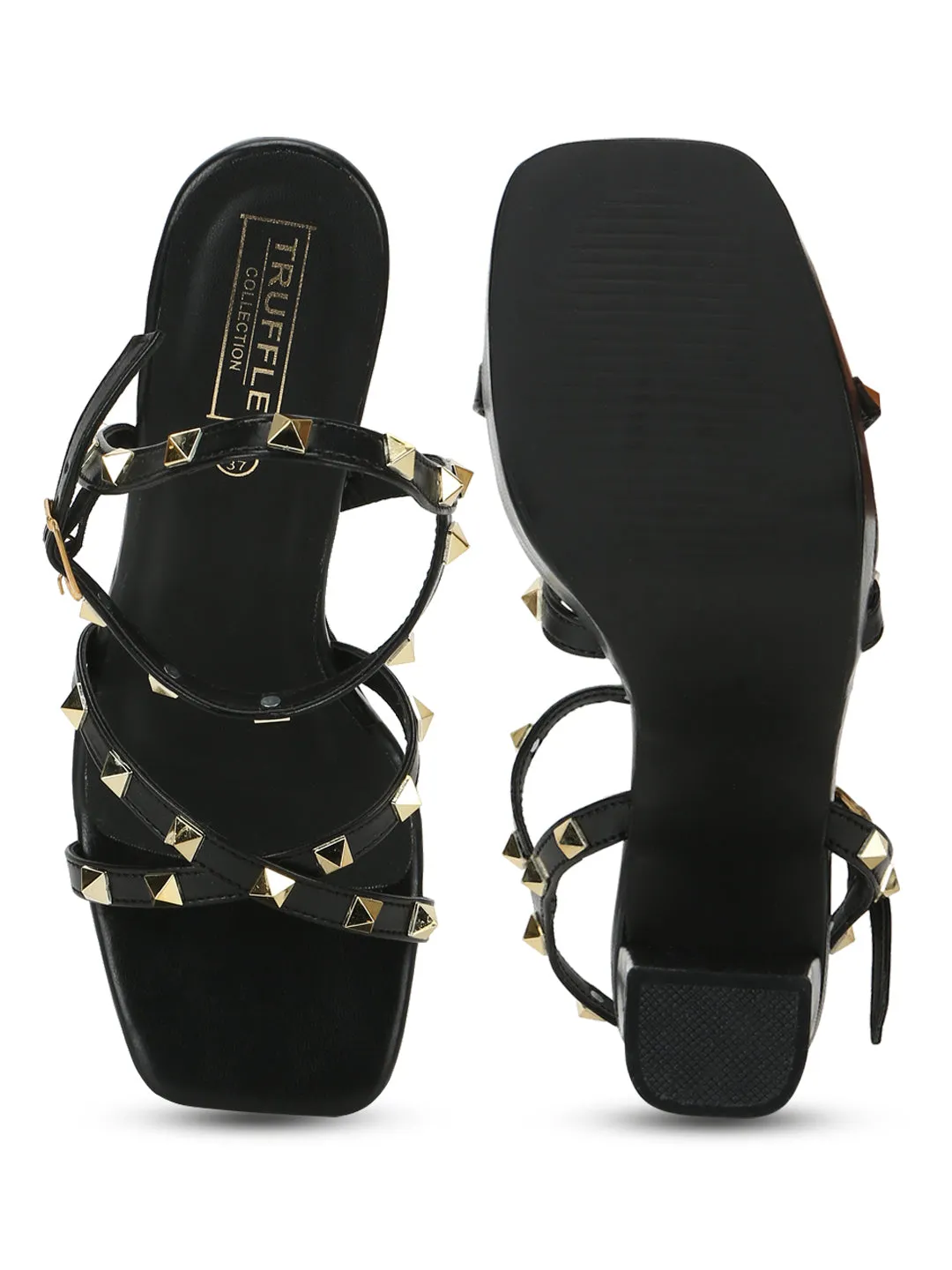 Black PU Studded High Block Heels (TC-SLC-N1107-BLK)