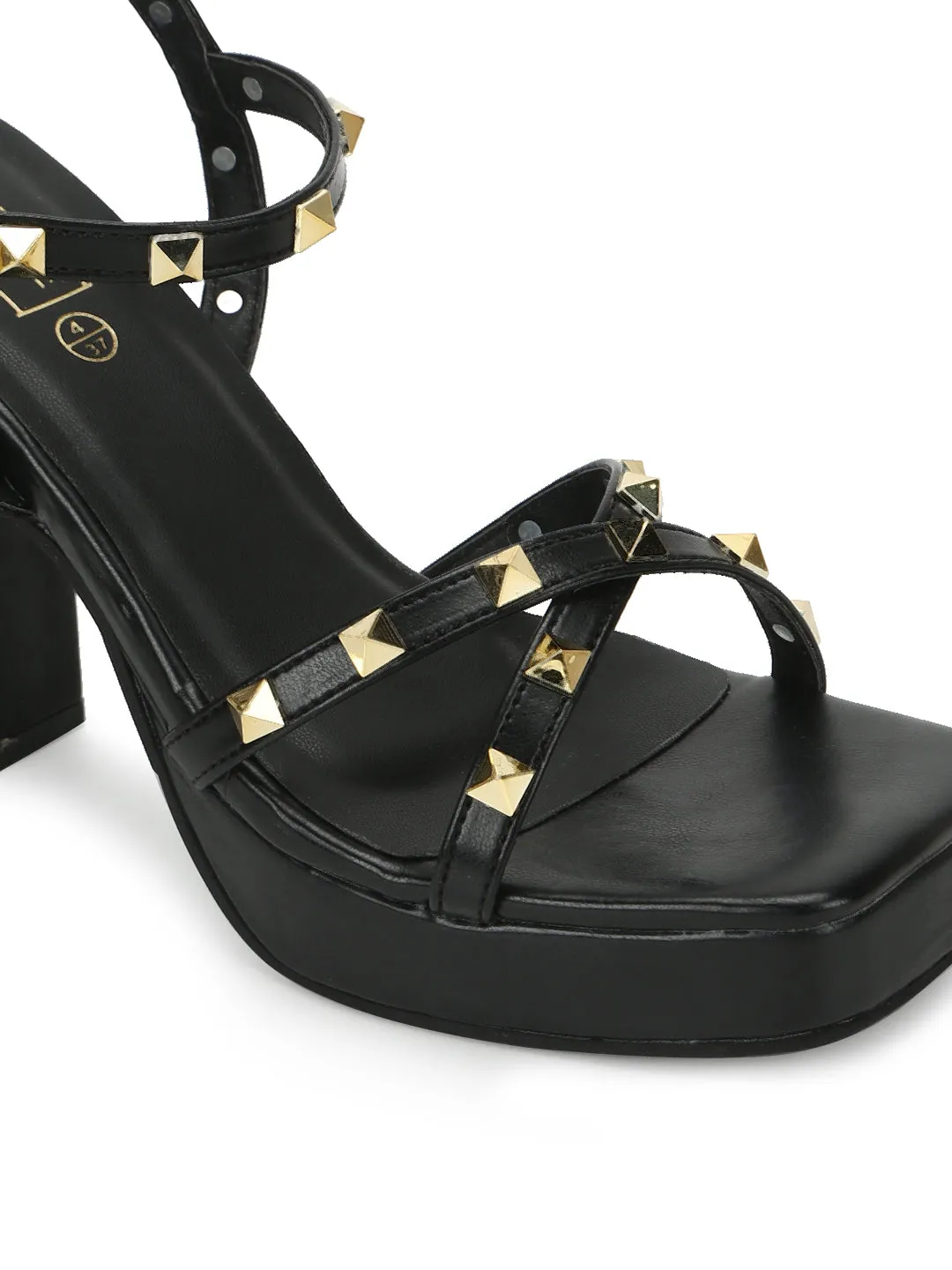 Black PU Studded High Block Heels (TC-SLC-N1107-BLK)