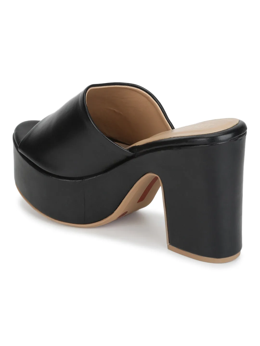 Black PU Wide Strap High Block Heel Mules (TC-ST-1255-BLK)