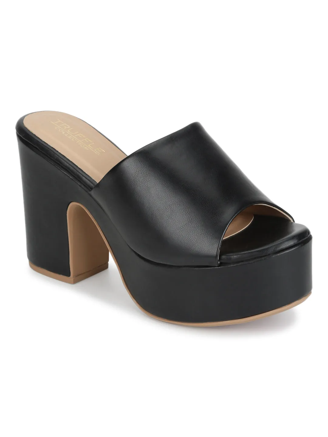 Black PU Wide Strap High Block Heel Mules (TC-ST-1255-BLK)