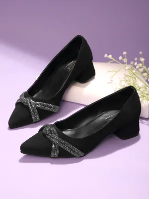 Black Suede Block Ballerina Sandals (TC-REN-BL184-BLK)