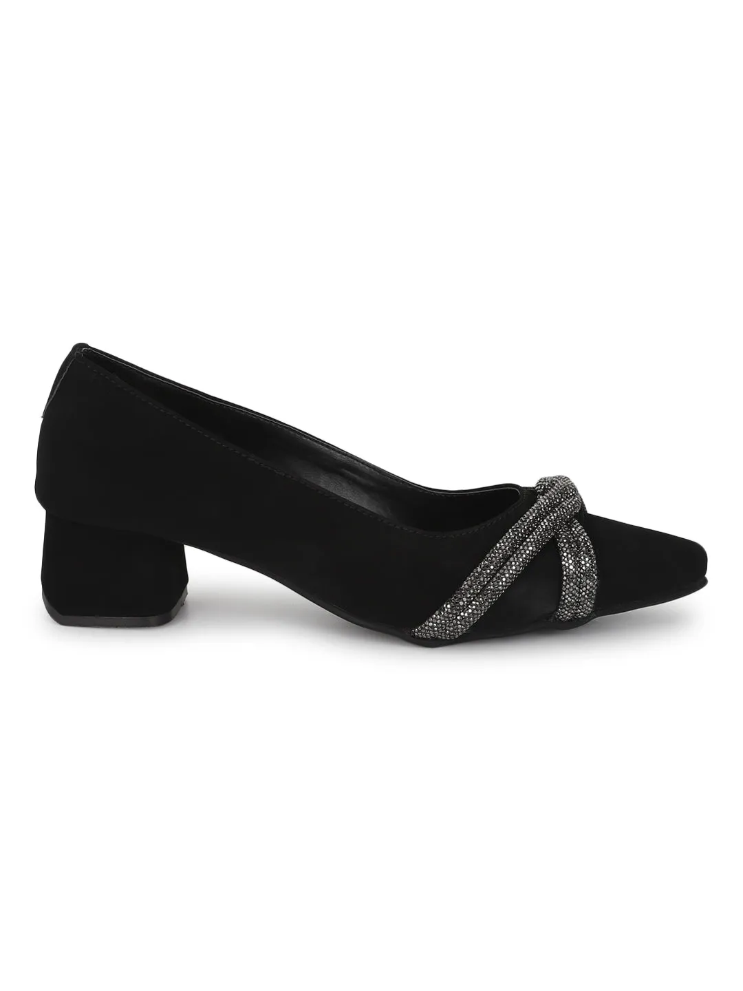 Black Suede Block Ballerina Sandals (TC-REN-BL184-BLK)