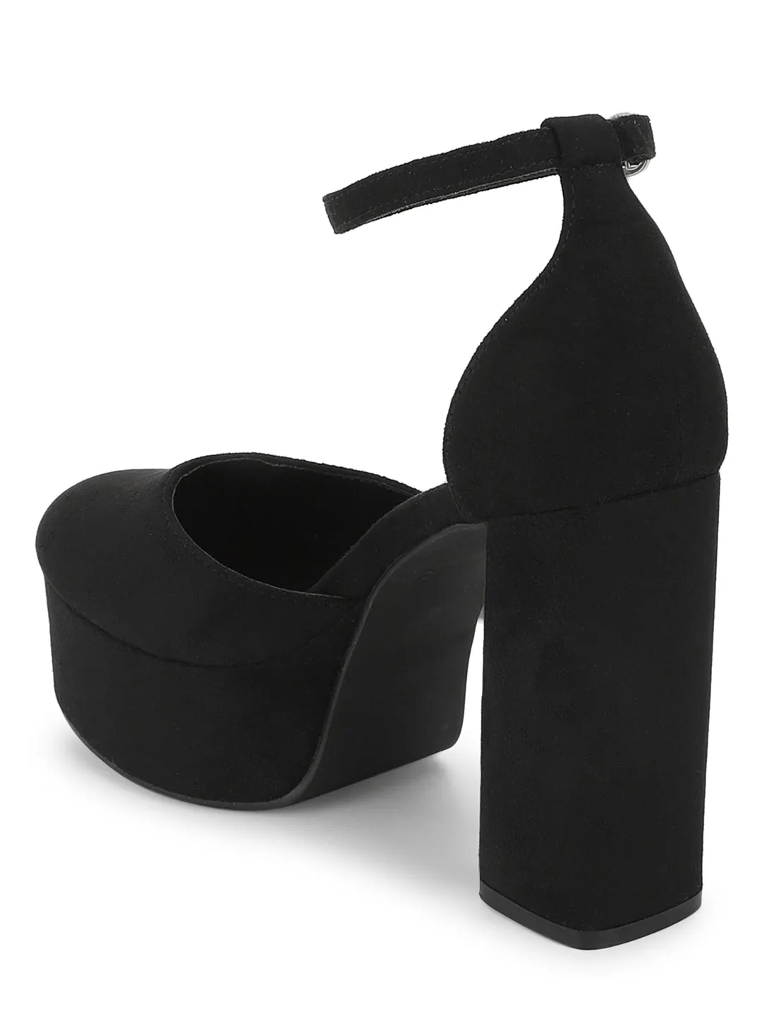 Black Suede Lace-Up Block Sandals (TC-TB5-BLK)