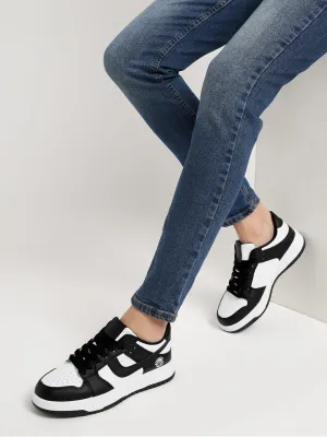 Black White PU Stylish Lace-Up Sneakers (TC-RS3694-BLKWHT)