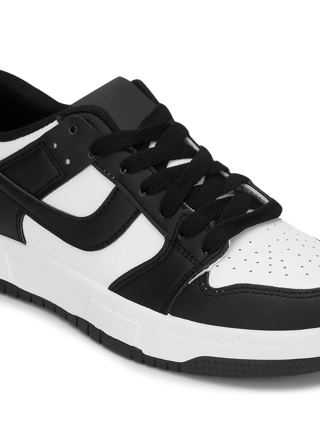 Black White PU Stylish Lace-Up Sneakers (TC-RS3694-BLKWHT)