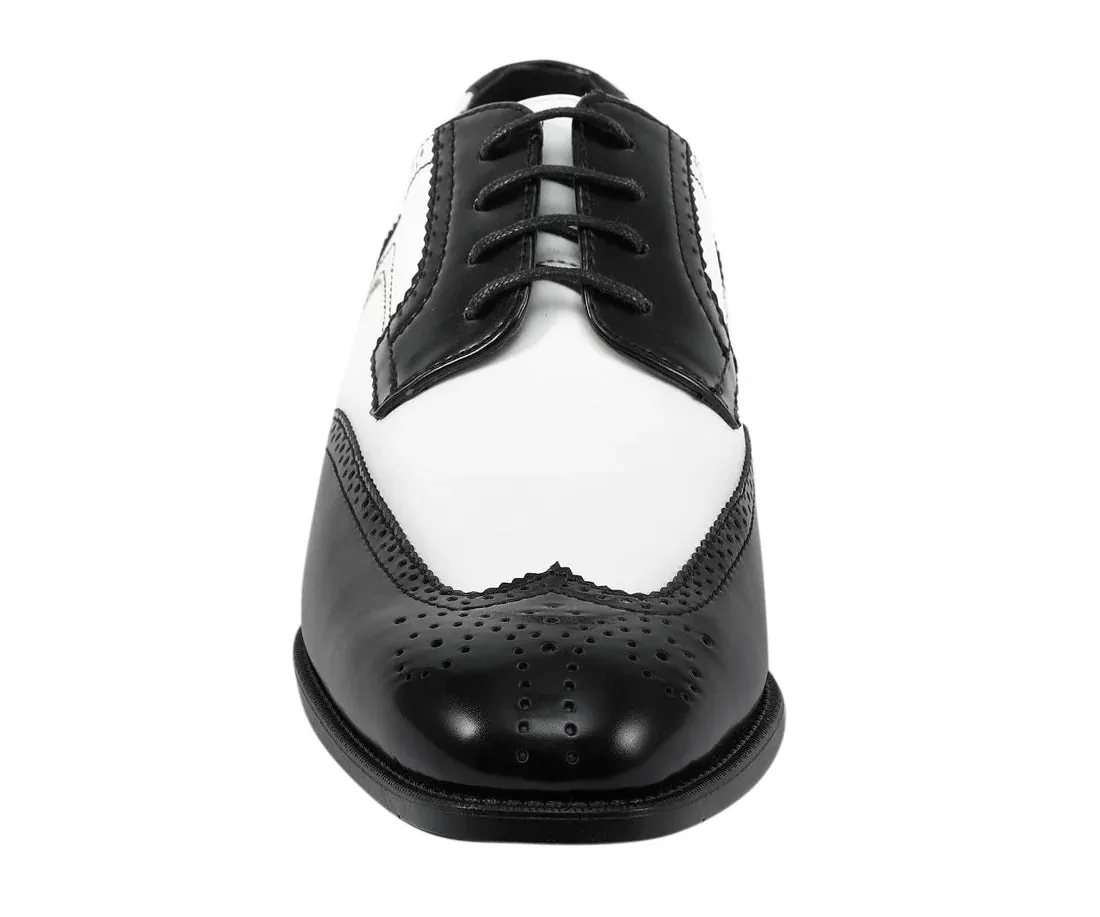 Black/White Two-Tone Wingtip Men's Lace-Up Dress Shoes Style No-ELWYN