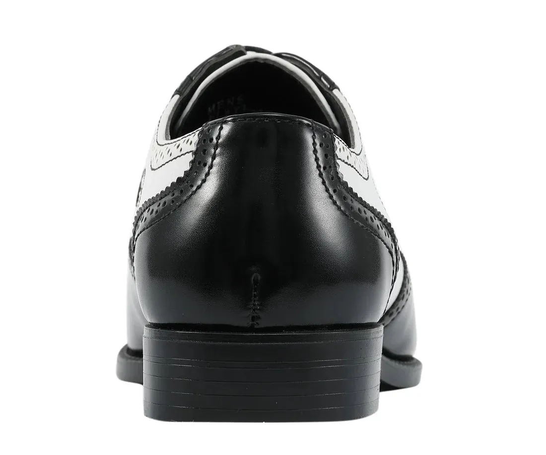 Black/White Two-Tone Wingtip Men's Lace-Up Dress Shoes Style No-ELWYN