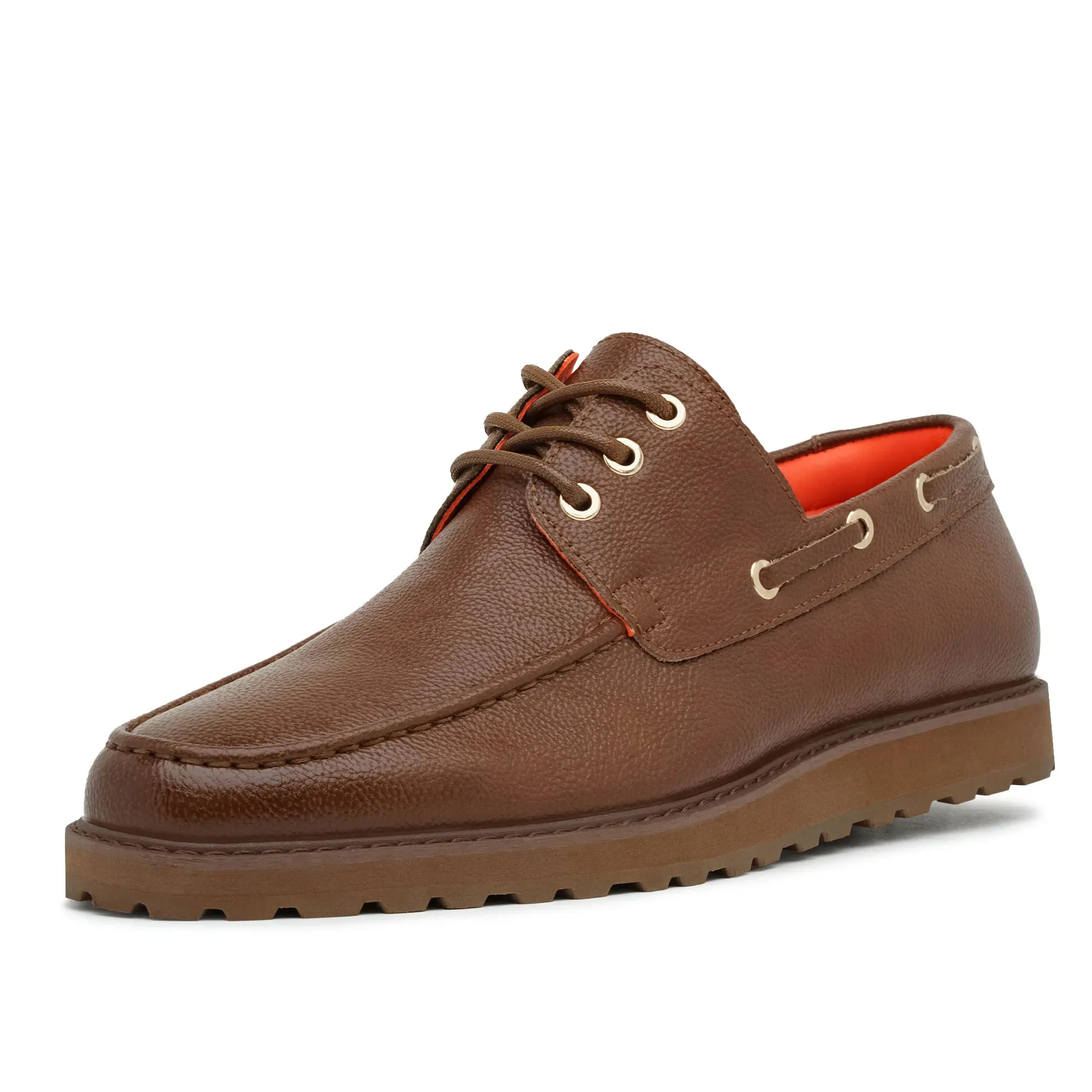 Brown Cognac Men's Lace-Up Shoes Tayno Leather Boat Casual Sneaker Style-The Captain