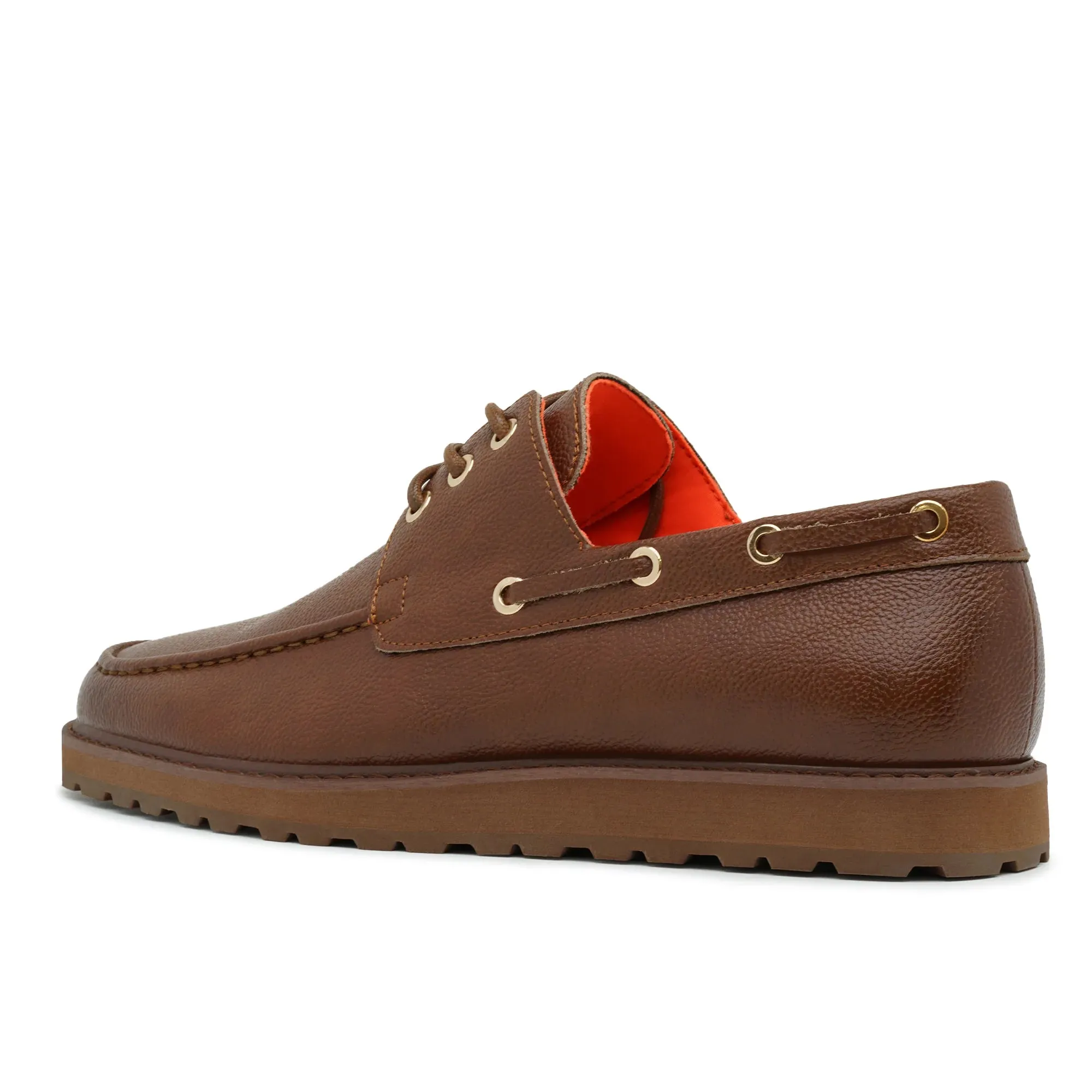 Brown Cognac Men's Lace-Up Shoes Tayno Leather Boat Casual Sneaker Style-The Captain