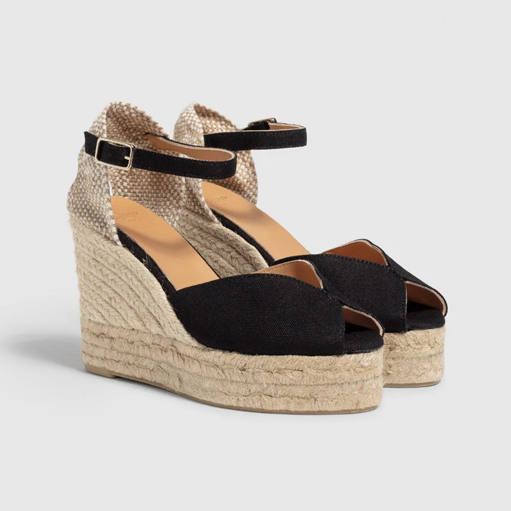 Castaner Bianca 8ED Black Canvas Wedge Espadrilles