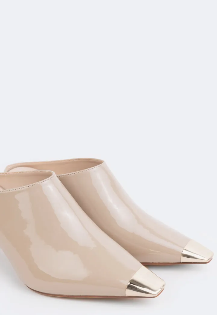 Choice Metallic Toe Mules Beige