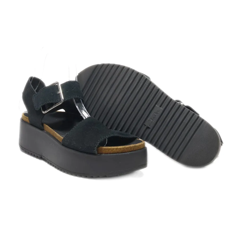 Clarks Platform Sandals Suede Black Colour For Women