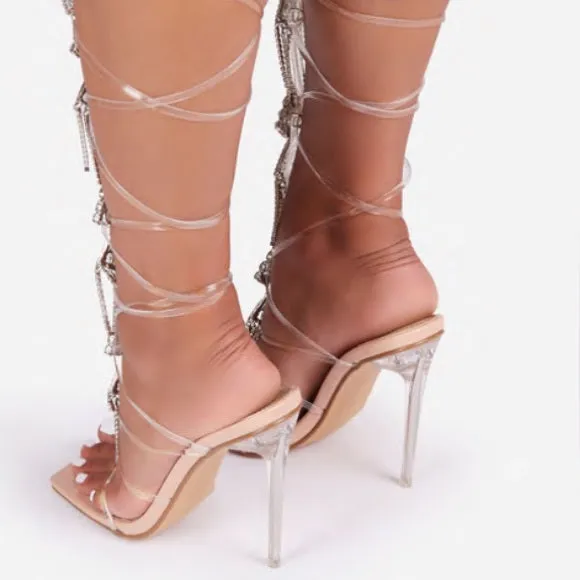 Diamond Gladiator Heels- Nude