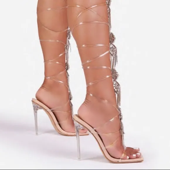 Diamond Gladiator Heels- Nude