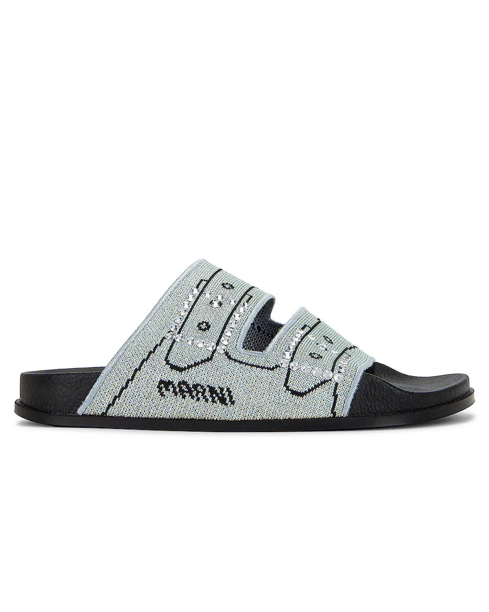 Embroidered Slip On Sandal in Silver