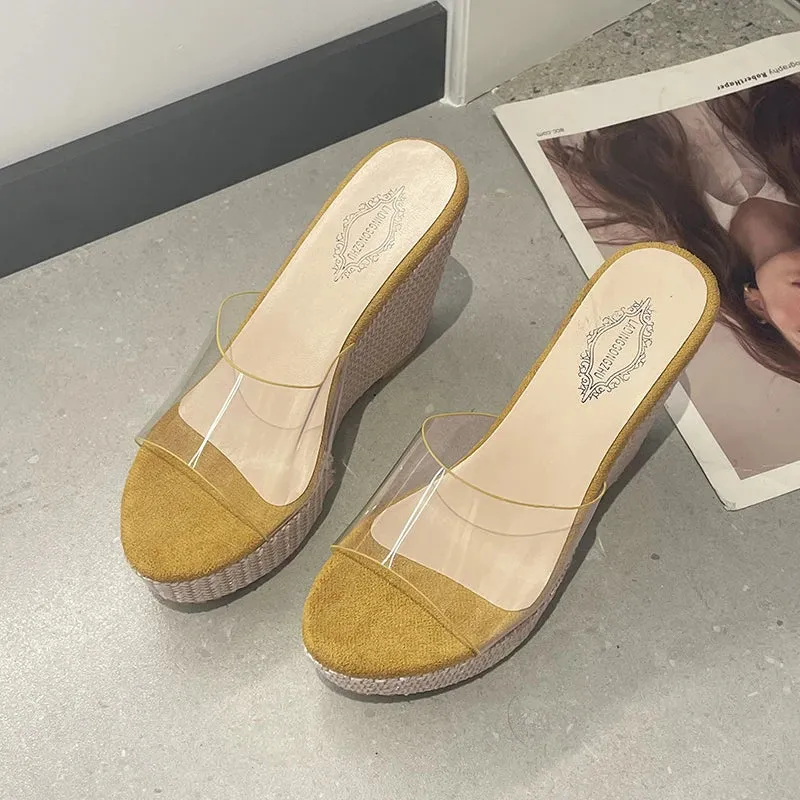 Fashionable Transparent Wedge Slippers for Women