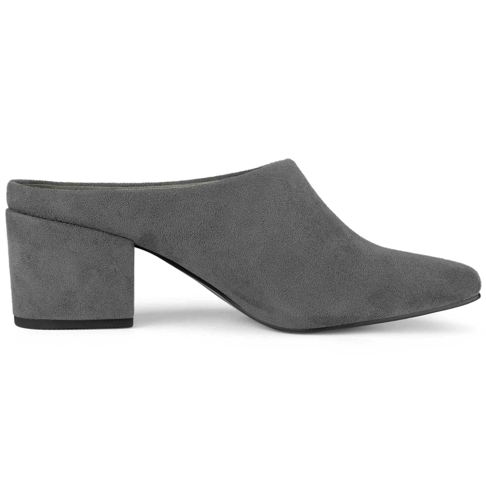 Faux Suede Pointed Toe Slip On Block Heel Slide Mules