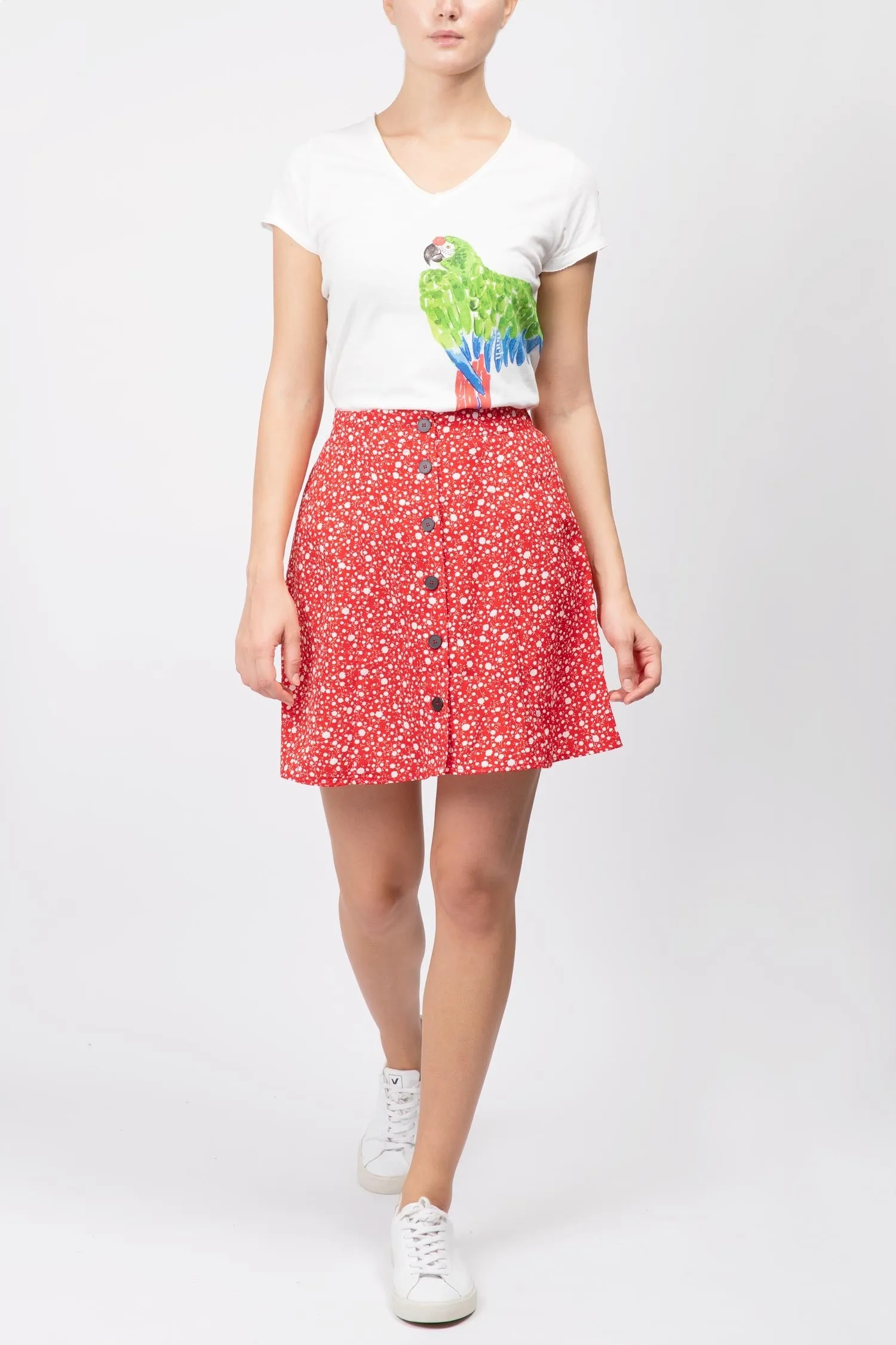 Floral Printed Button-Down Skirt