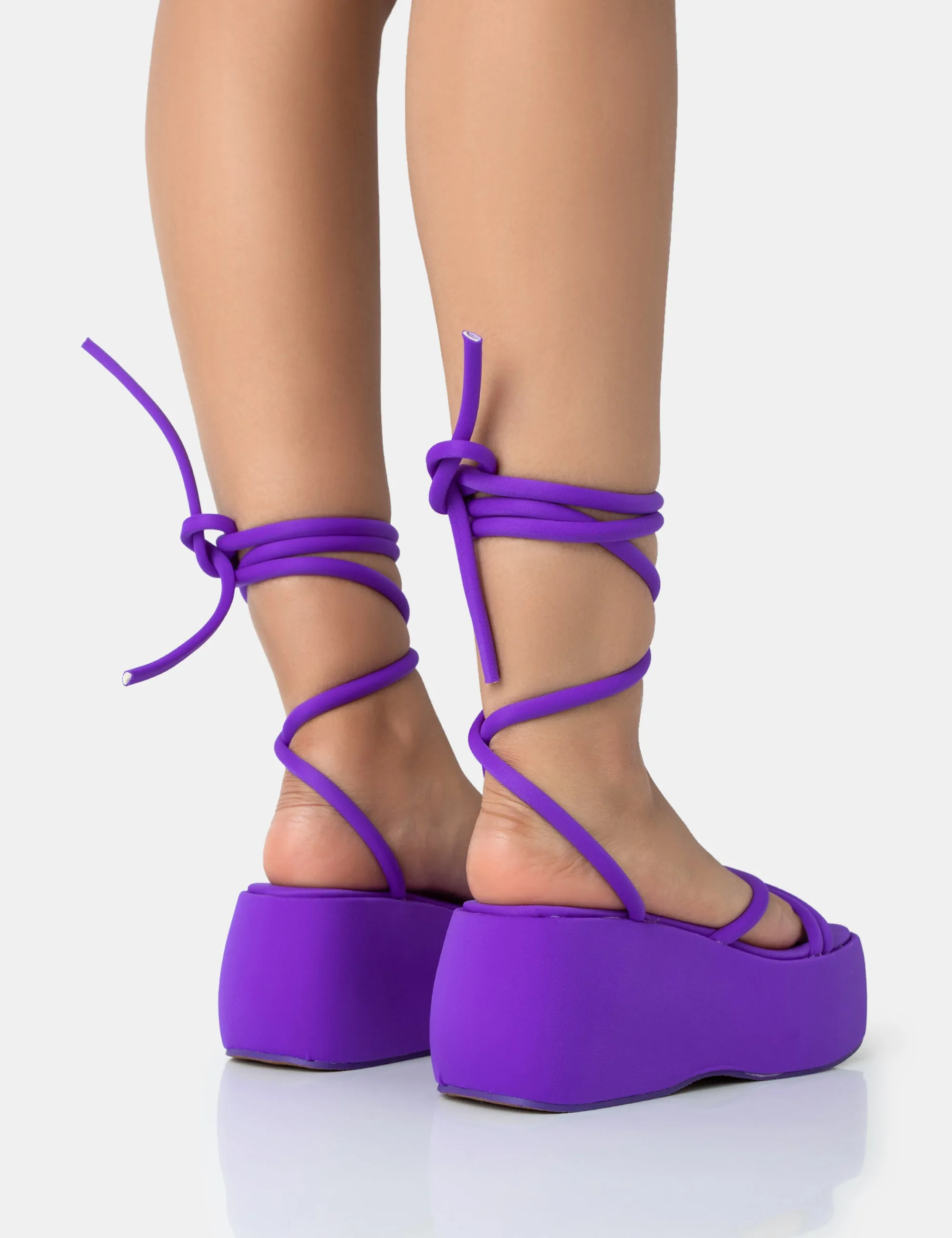 Full Moon Purple Nylon Lace Up Chunky Platform Sandals