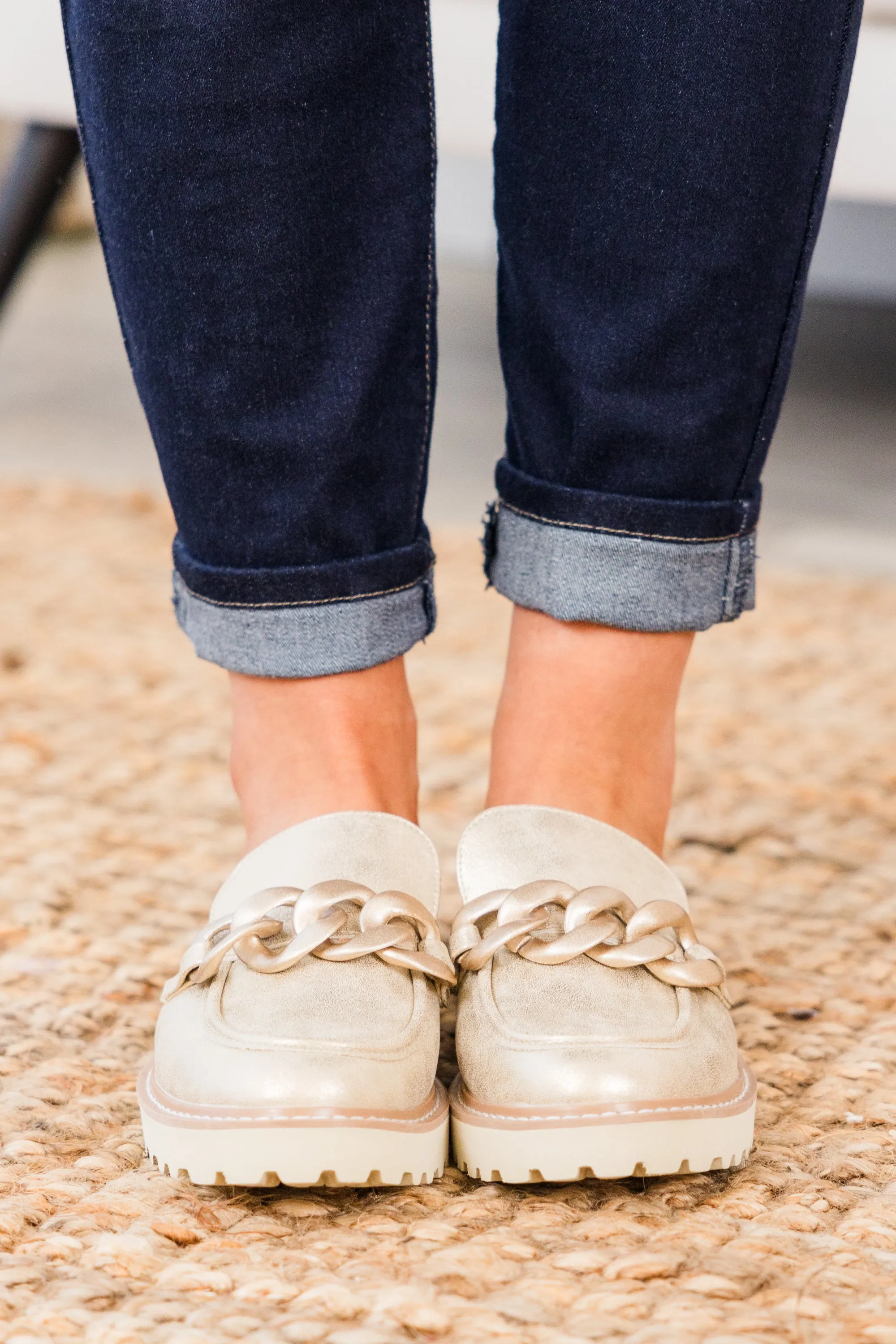 Glitter And Gold Mules, Gold