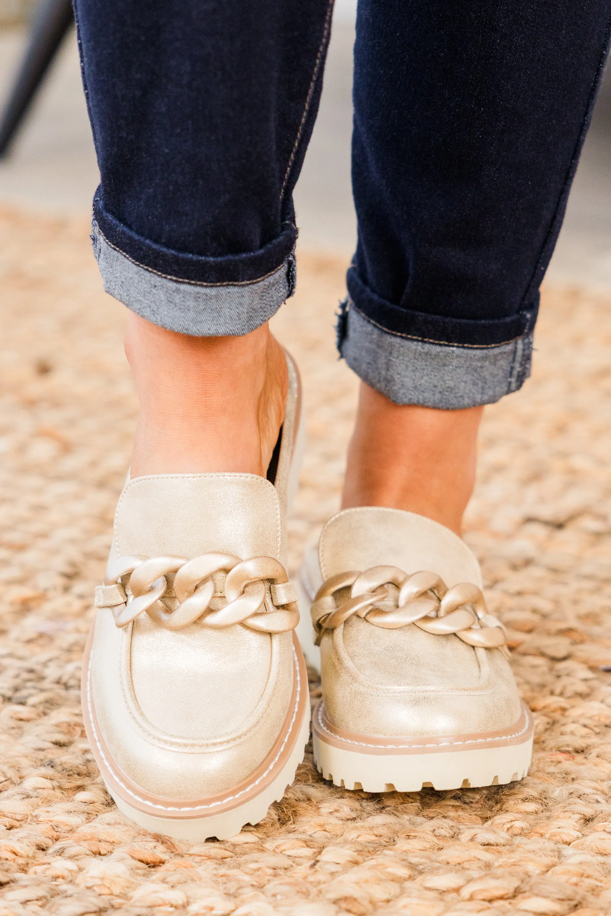 Glitter And Gold Mules, Gold