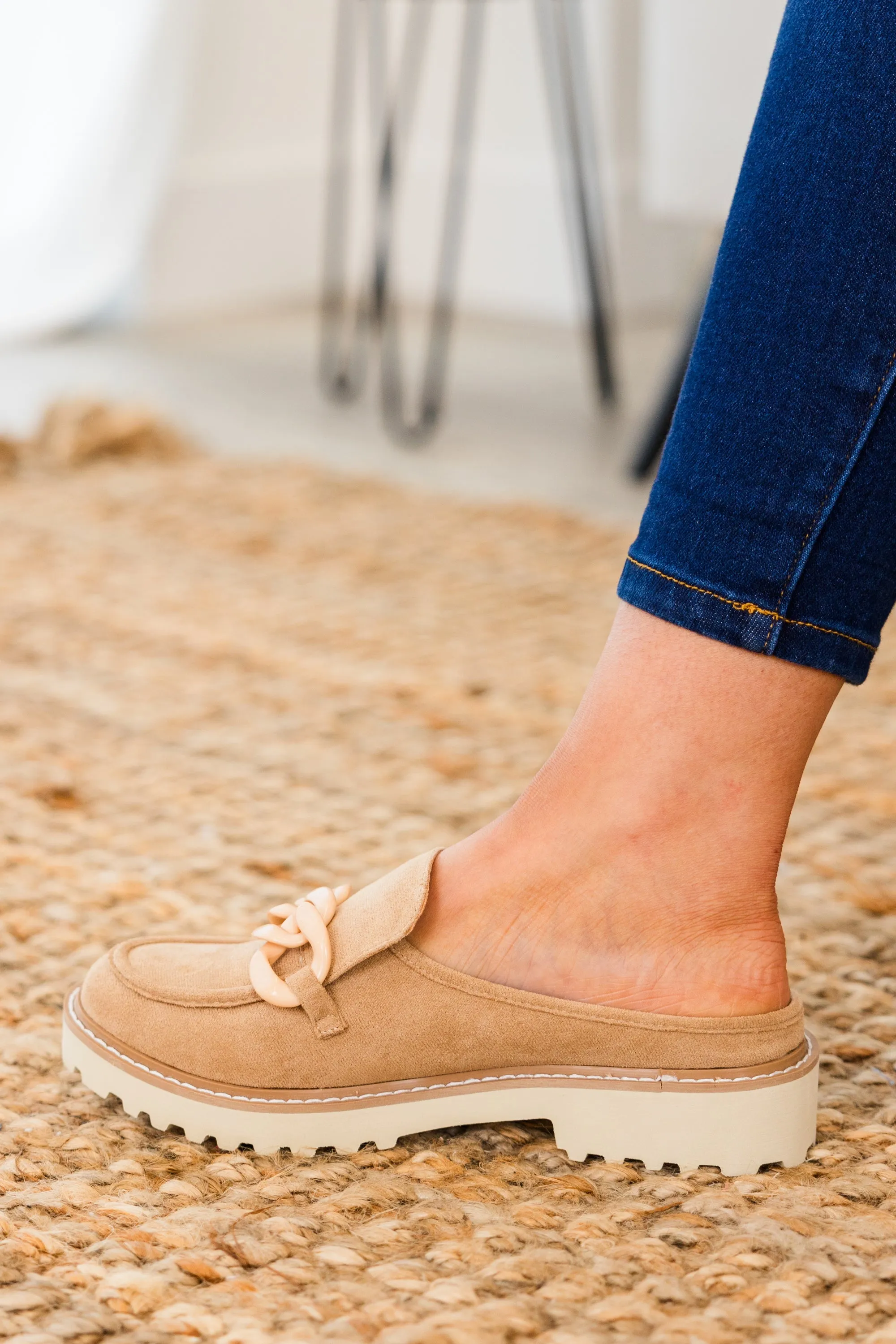 Glitter And Gold Mules, Taupe