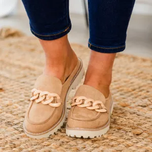 Glitter And Gold Mules, Taupe