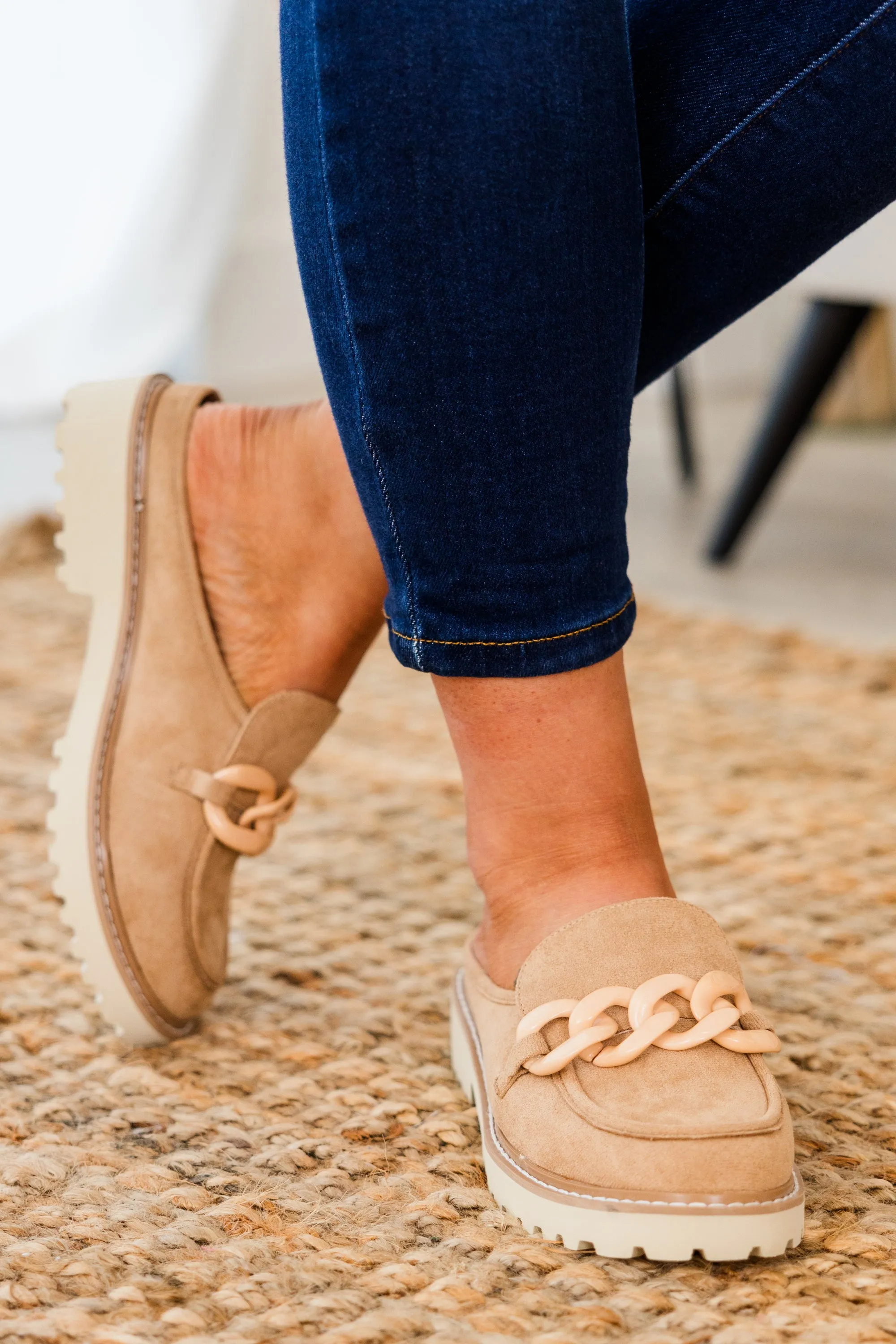 Glitter And Gold Mules, Taupe