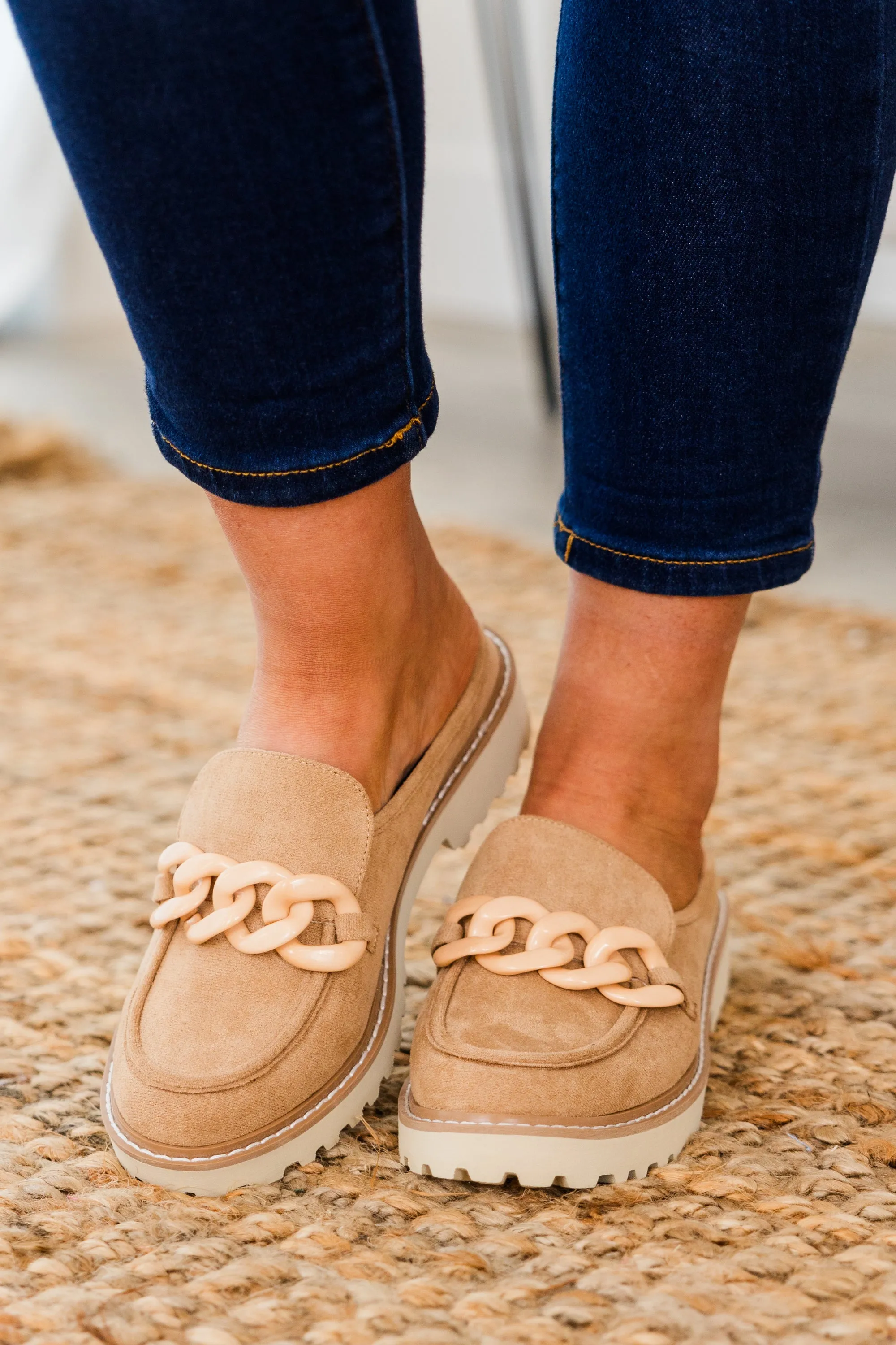 Glitter And Gold Mules, Taupe