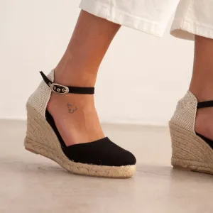 Granada Eco Canvas Vegan Espadrille Wedges - Black