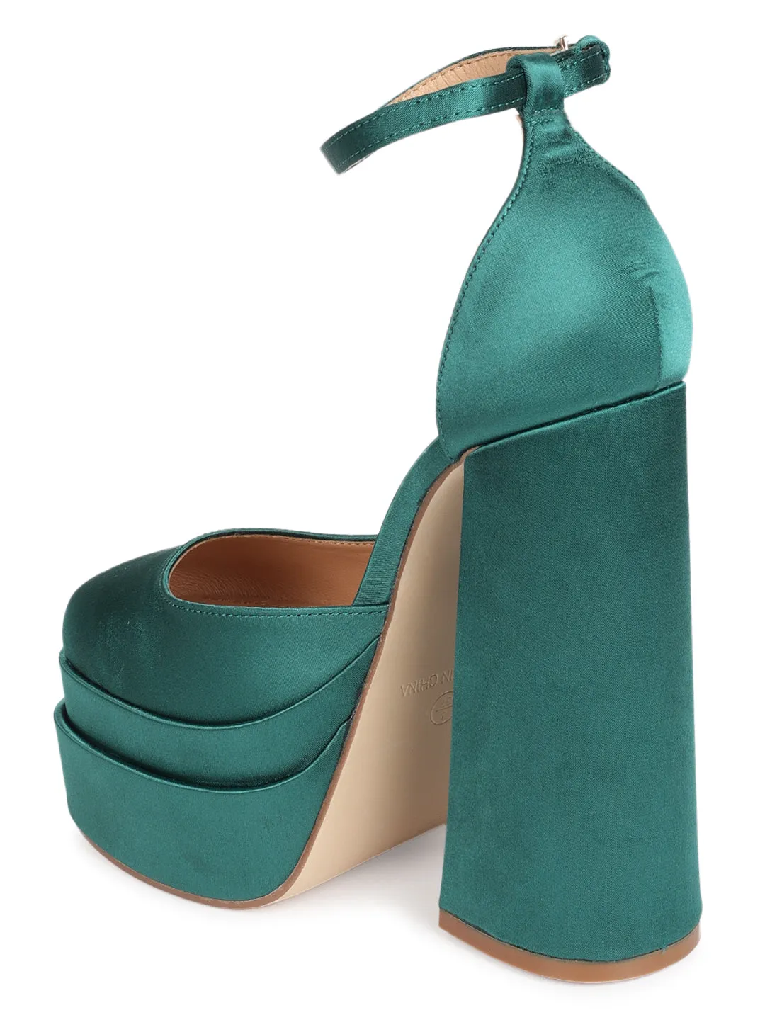 Green Satin Strappy Block Sandals (TC-GOWN1-GRN)