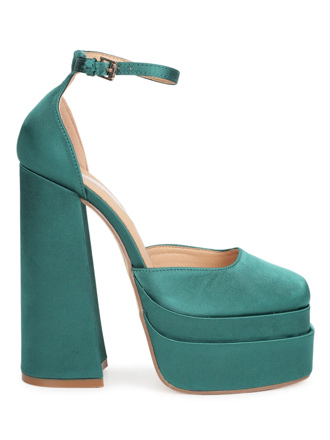 Green Satin Strappy Block Sandals (TC-GOWN1-GRN)