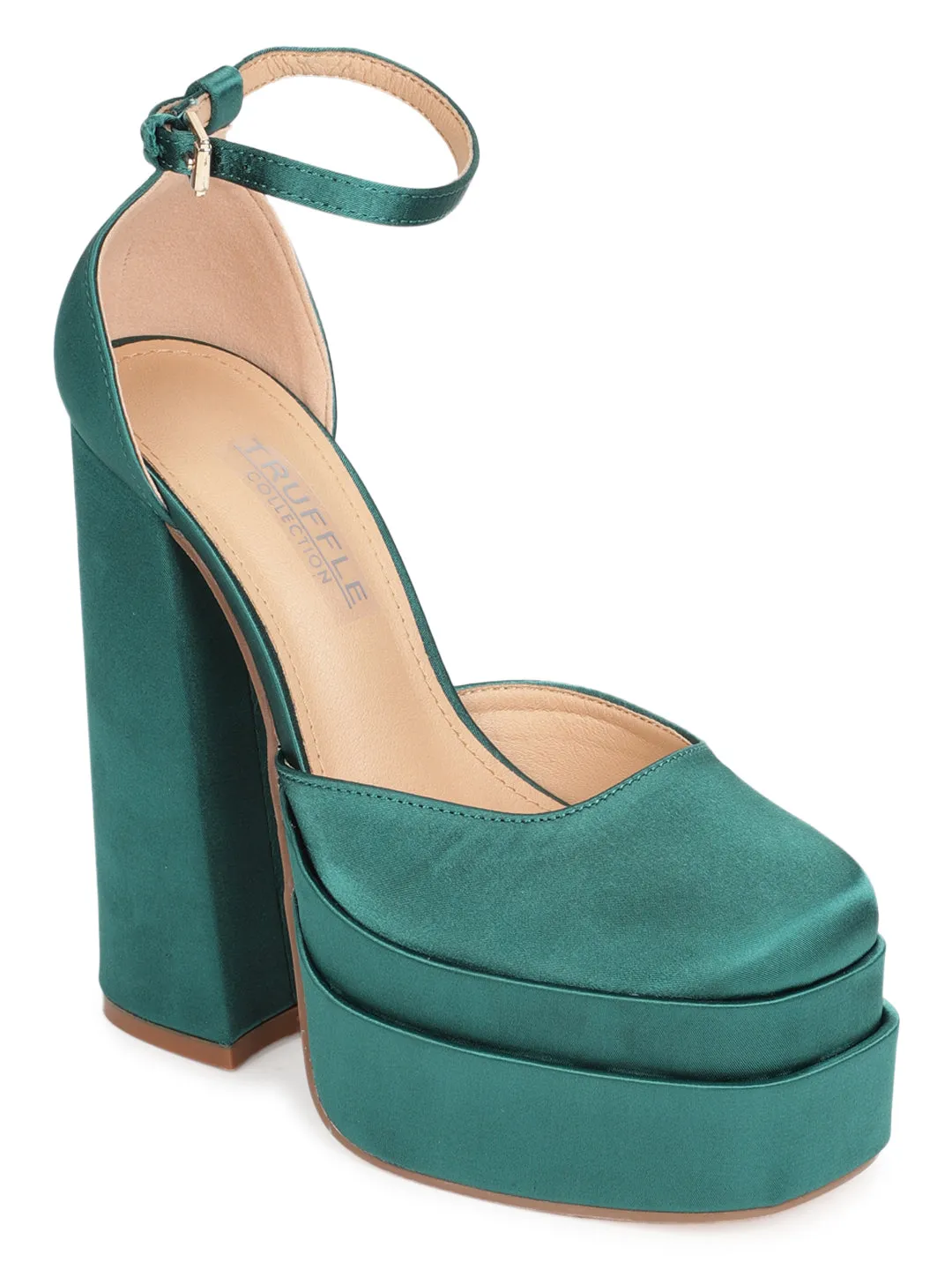 Green Satin Strappy Block Sandals (TC-GOWN1-GRN)