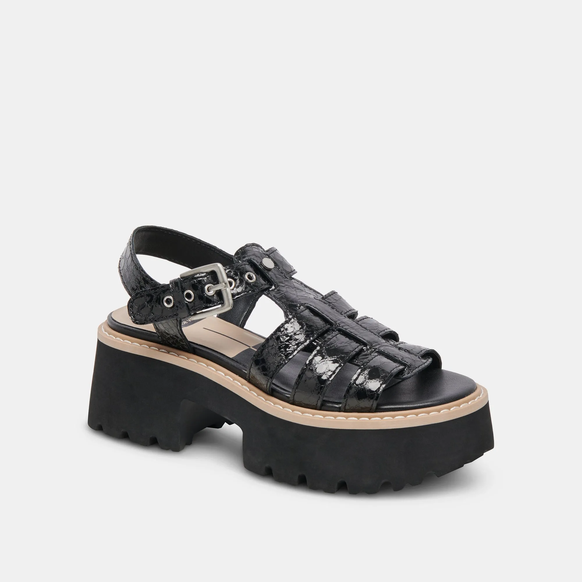 LATICE SANDALS MIDNIGHT EMBOSSED LEATHER