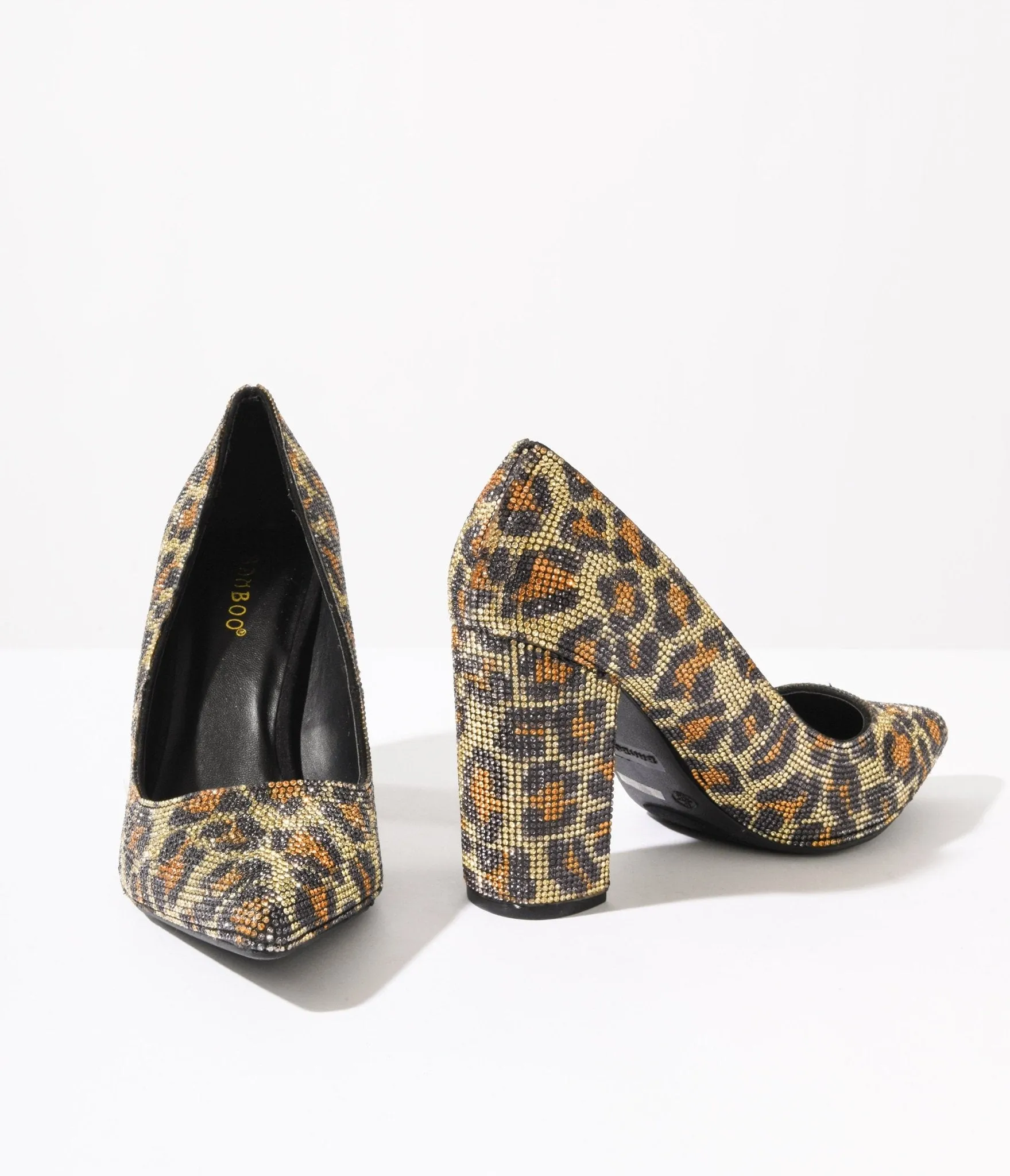 Leopard Rhinestone Block Heels