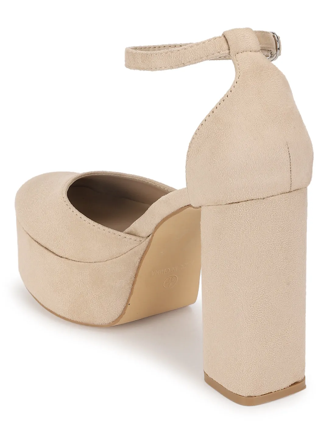 Nude Suede Lace-Up Block Sandals (TC-TB5-NUD)